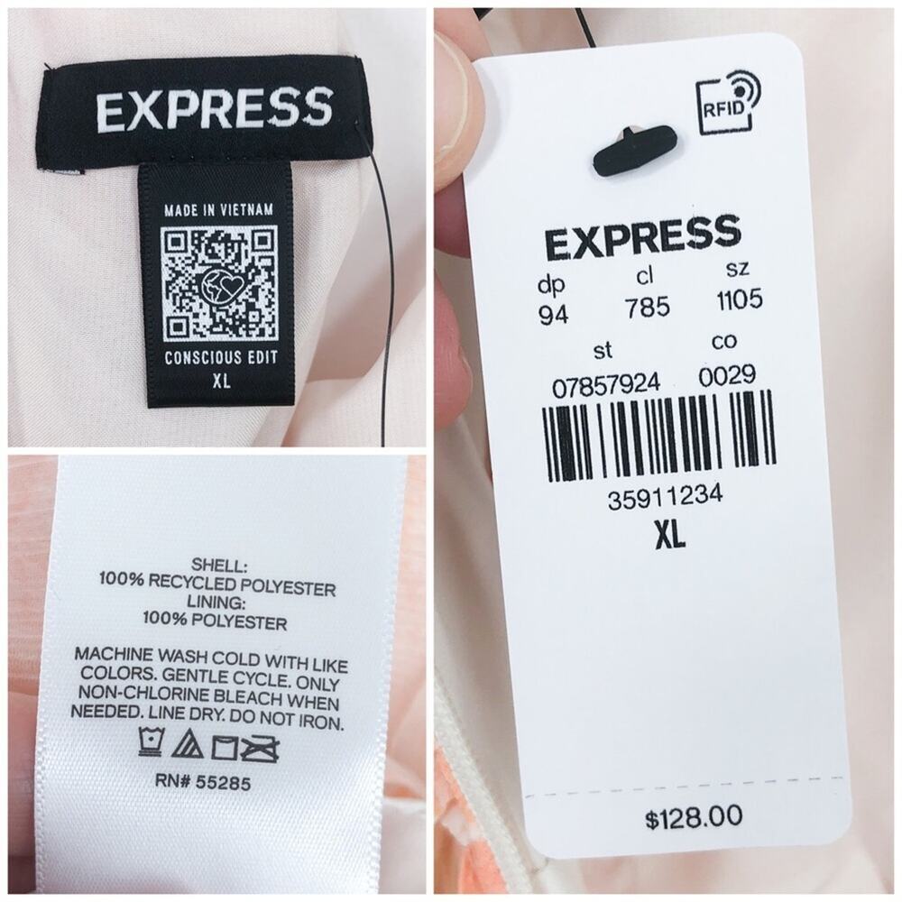 Express Midi Dress Floral Pleated Pastel Flowy Side Cut Out Size XL White Orange - Picture 11 of 15